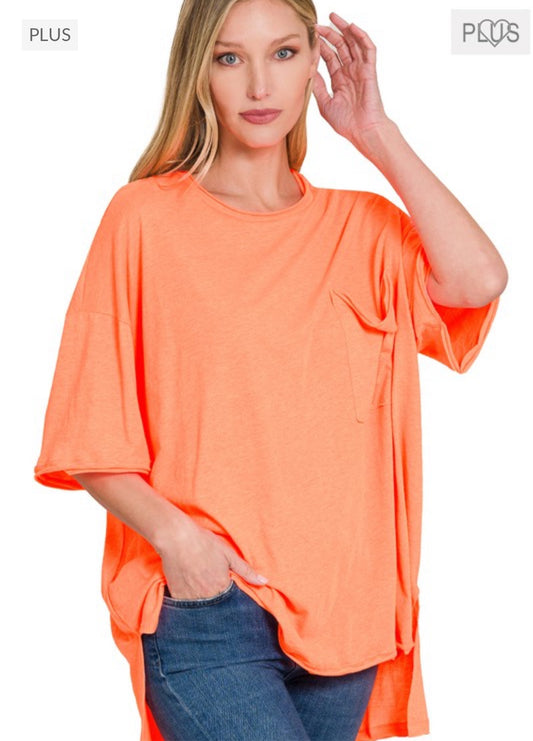 "My Favorite Pocket T" PLUS Size Top (Coral)